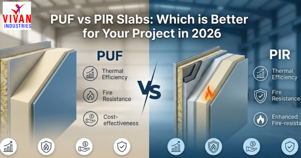 PUF vs PIR slabs comparison showing insulation performance, fire resistance, and thermal efficiency in industrial applications