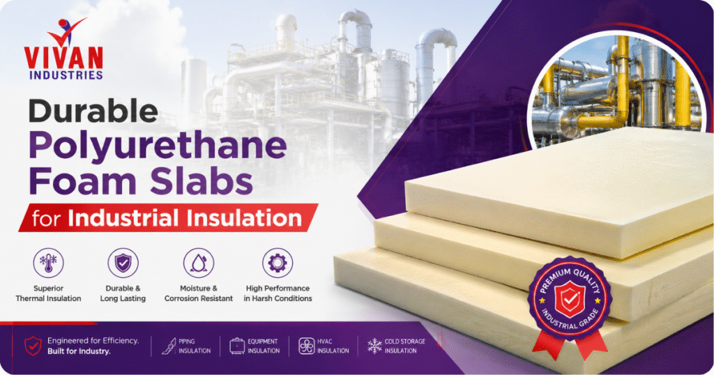 Durable polyurethane foam slabs for industrial insulation displayed in a modern industrial plant environment with high-performance thermal insulation applications.