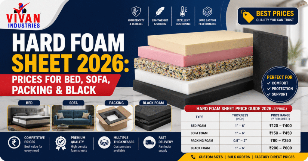 Hard foam sheet price guide 2026 for bed, sofa, packing, and black foam sheets in India