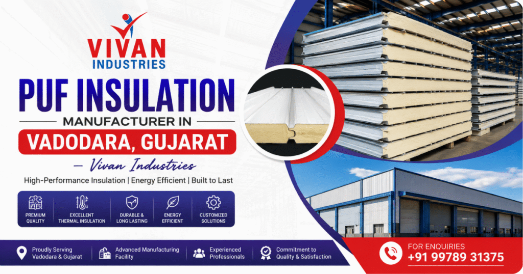 PUF Insulation Manufacturer in Vadodara Gujarat by Vivan Industries with high-performance insulated panels and industrial insulation solutions