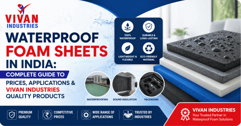 Premium waterproof foam sheets manufactured by Vivan Industries in India, showcasing durable, lightweight, and eco-friendly foam solutions used for waterproofing, sound insulation, and protective packaging.