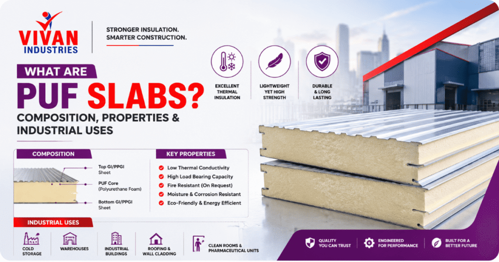 What Are PUF Slabs? Composition, Properties & Industrial Uses – Industrial PUF Sandwich Panels by Vivan Industries